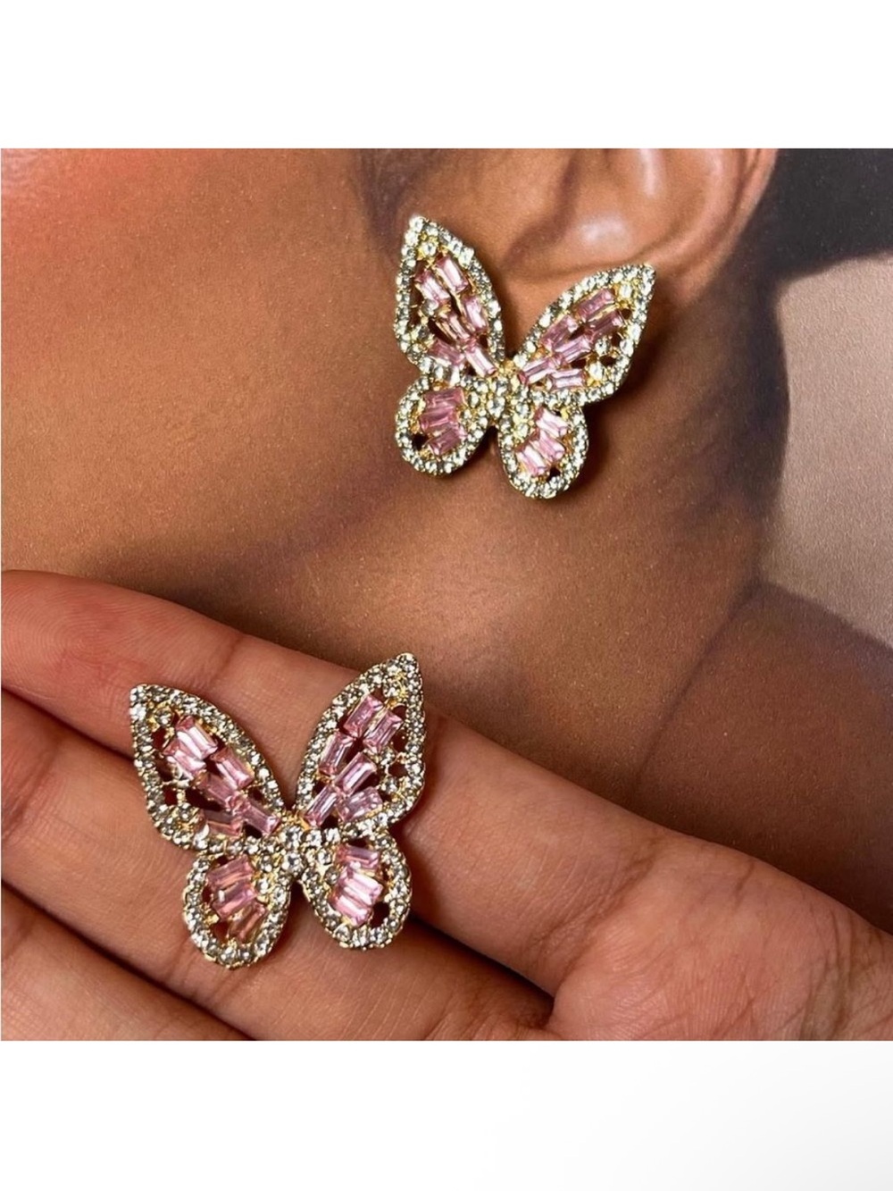 Pink Butterfly Stud Earrings A47